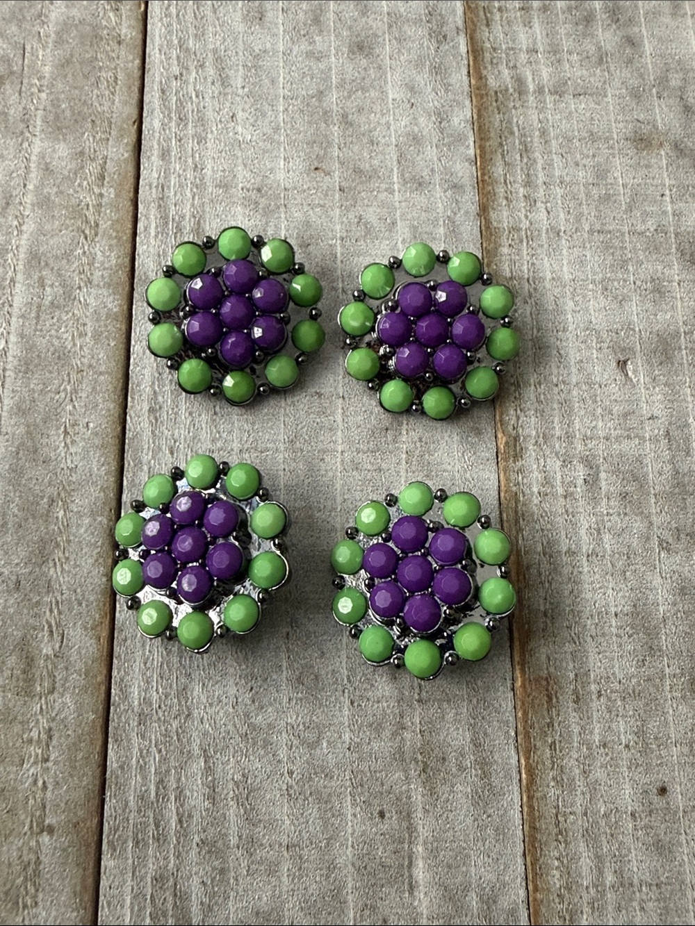 VINTAGE METAL ORNATE BUTTON GREEN PURPLE RHINESTONE  4